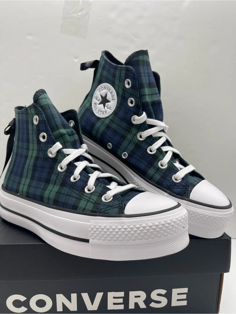 Converse A13879C CTAS LIFT HI NAVY/BLACK/WHITE Platform Sneakers Plaid